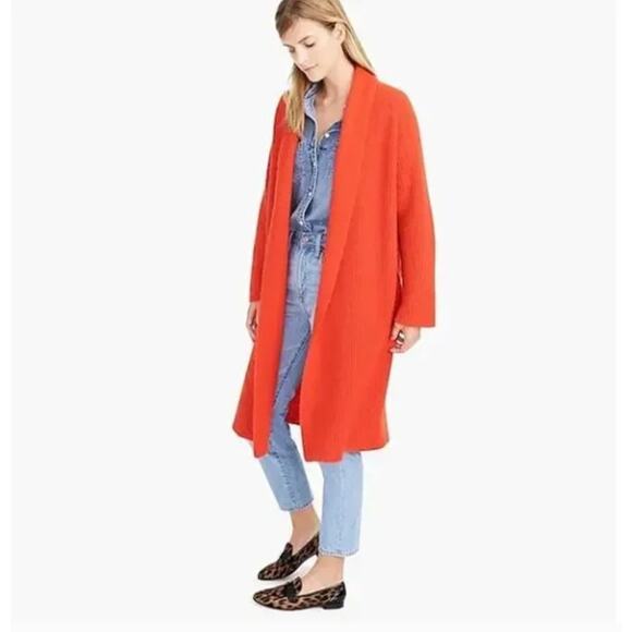 DEMYLEE x J.CREW Long Open Front Cardigan Sweater Wool Orange Sz M $248 {205} - Picture 1 of 6